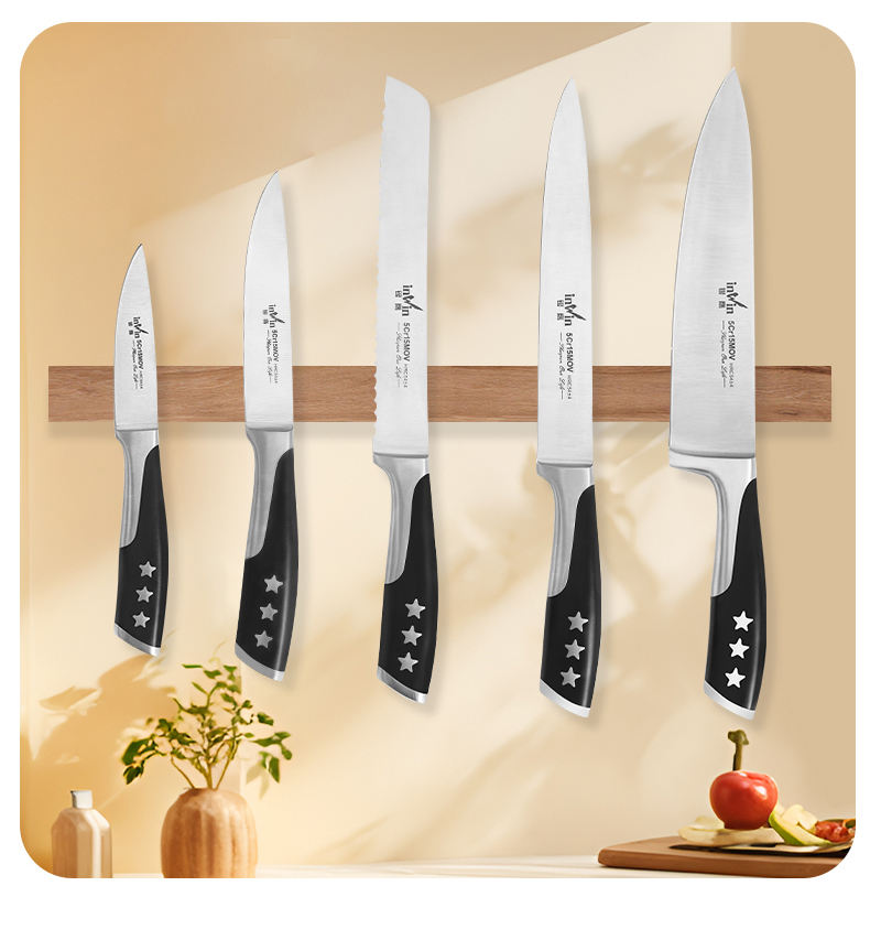 Professional 6-Piece 30Cr13 Stainless Steel Kitchen Knife Set in 1 with Modern Block for Commercial Restaurants