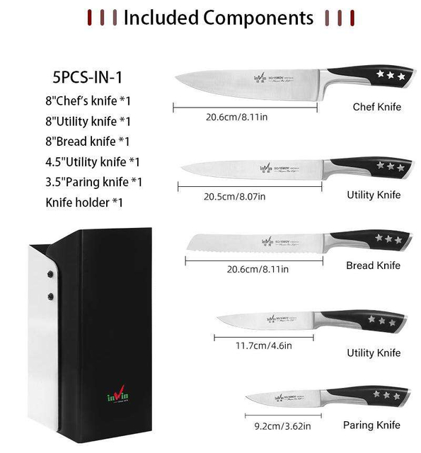 Professional 6-Piece 30Cr13 Stainless Steel Kitchen Knife Set in 1 with Modern Block for Commercial Restaurants